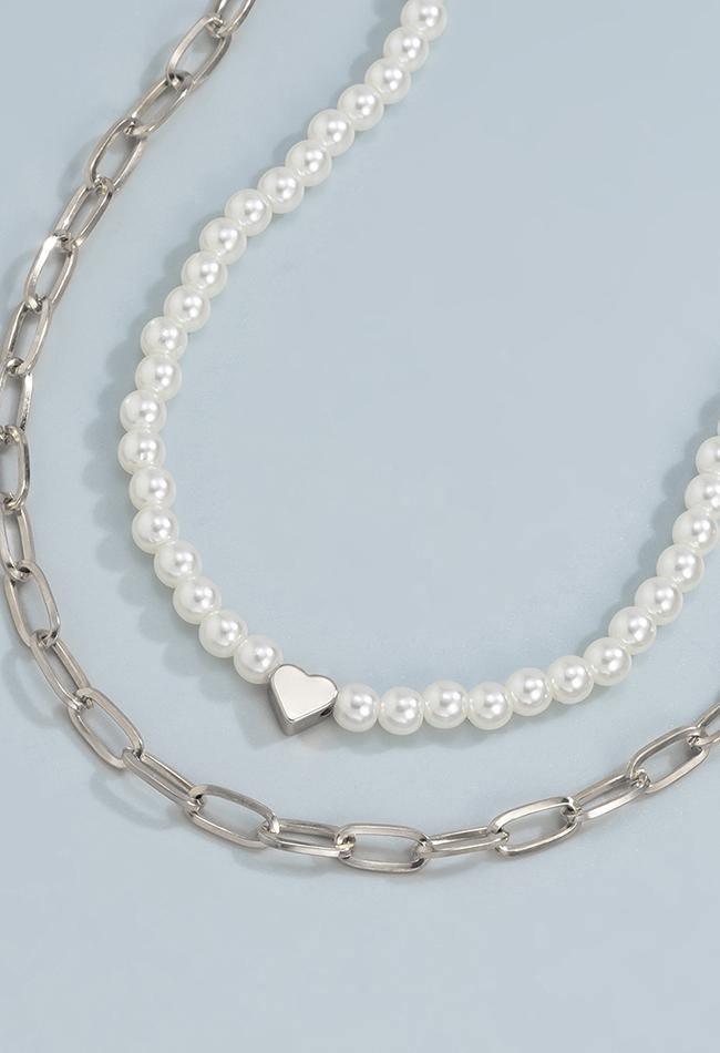2Pcs Heart Pearl Necklace