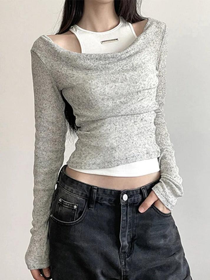 Slim Tank Top Cowl Neck Two Piece Long Sleeve Knit