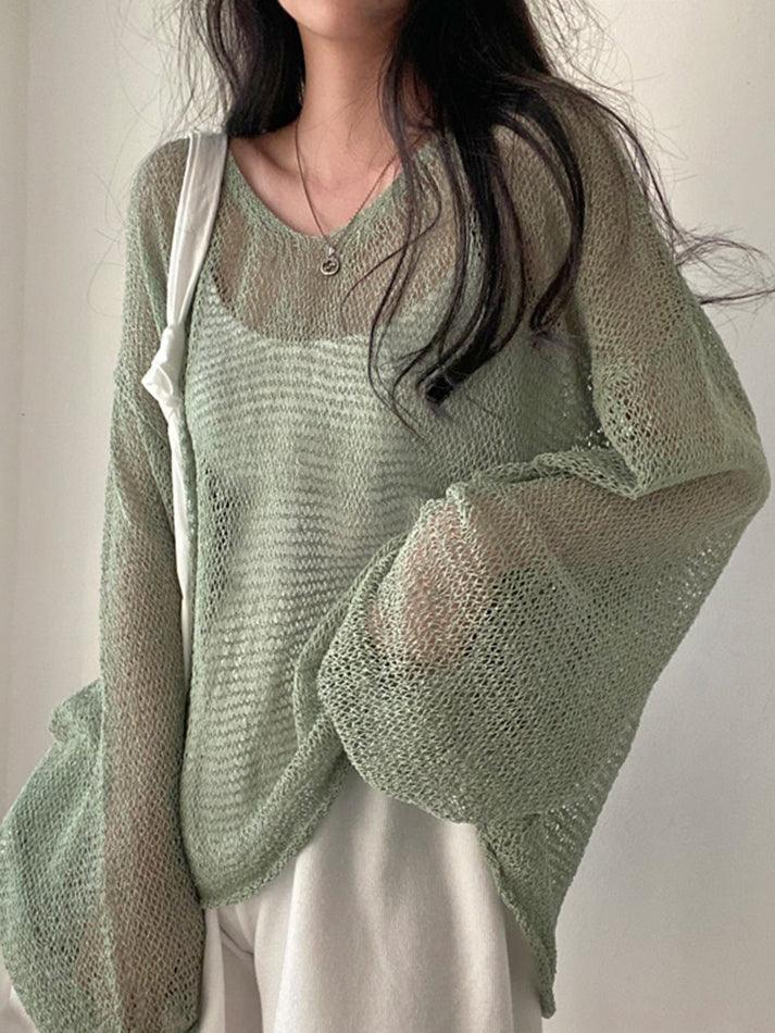 Oversized Long Sleeve Crochet Knit Top