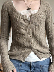 Button Front Cable Knit Top