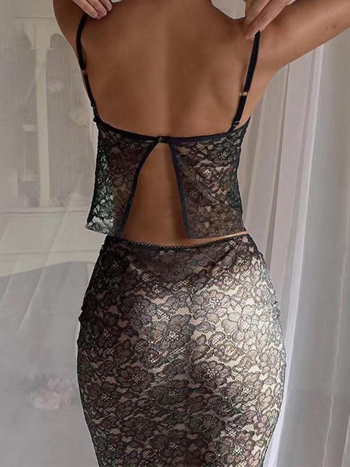 All Over Lace Back Opening Design Two Piece
