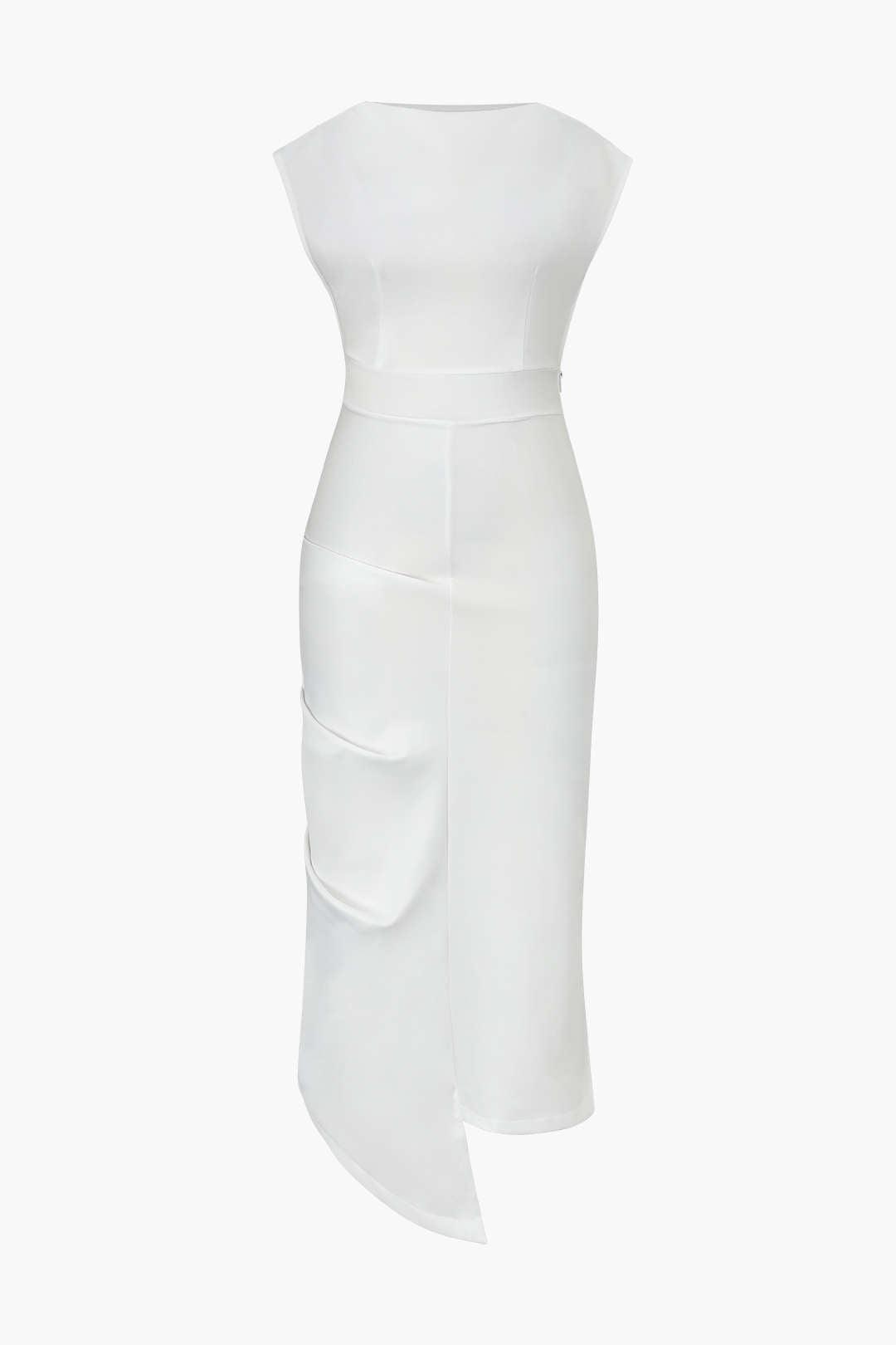 Asymmetrical Pleated Sleeveless Midi Dress