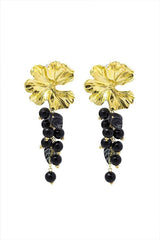 Black Bead Grape Cluster Drop Earrings