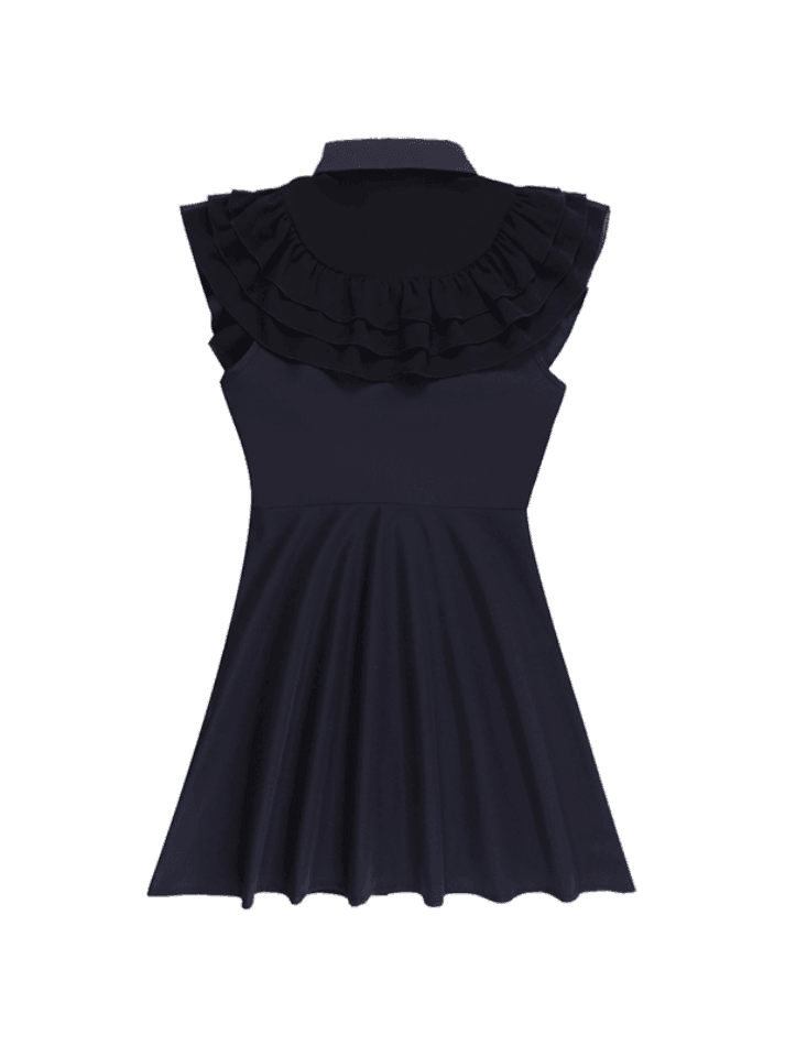 Black Ruffle Polo Neck Mini Dress