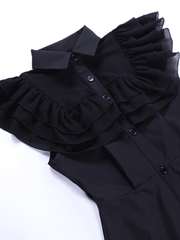 Black Ruffle Polo Neck Mini Dress