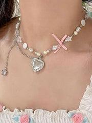 Bow Beaded Heart Necklace
