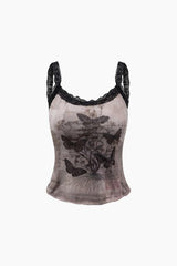 Butterfly Print Lace Strap Cami Top