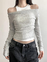 Slim Tank Top Cowl Neck Two Piece Long Sleeve Knit