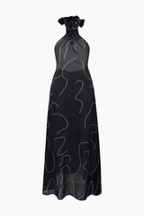 Line Print Halter Tie Maxi Dress