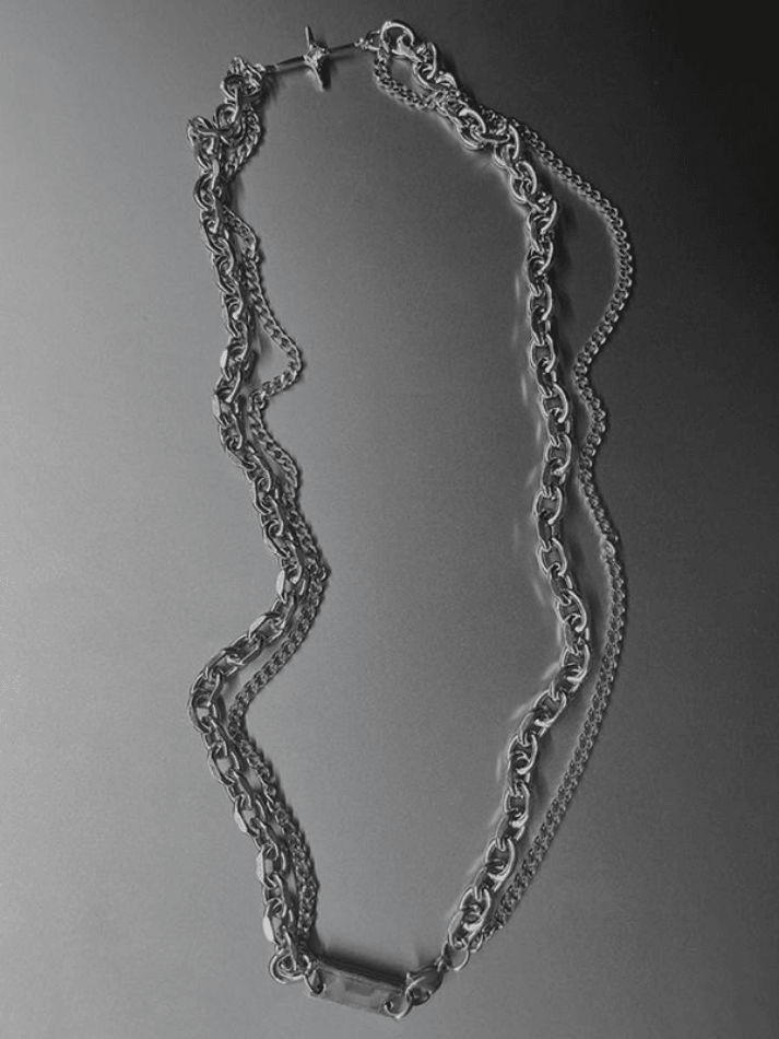 Men's Layered Geometric Link Chain Necklace