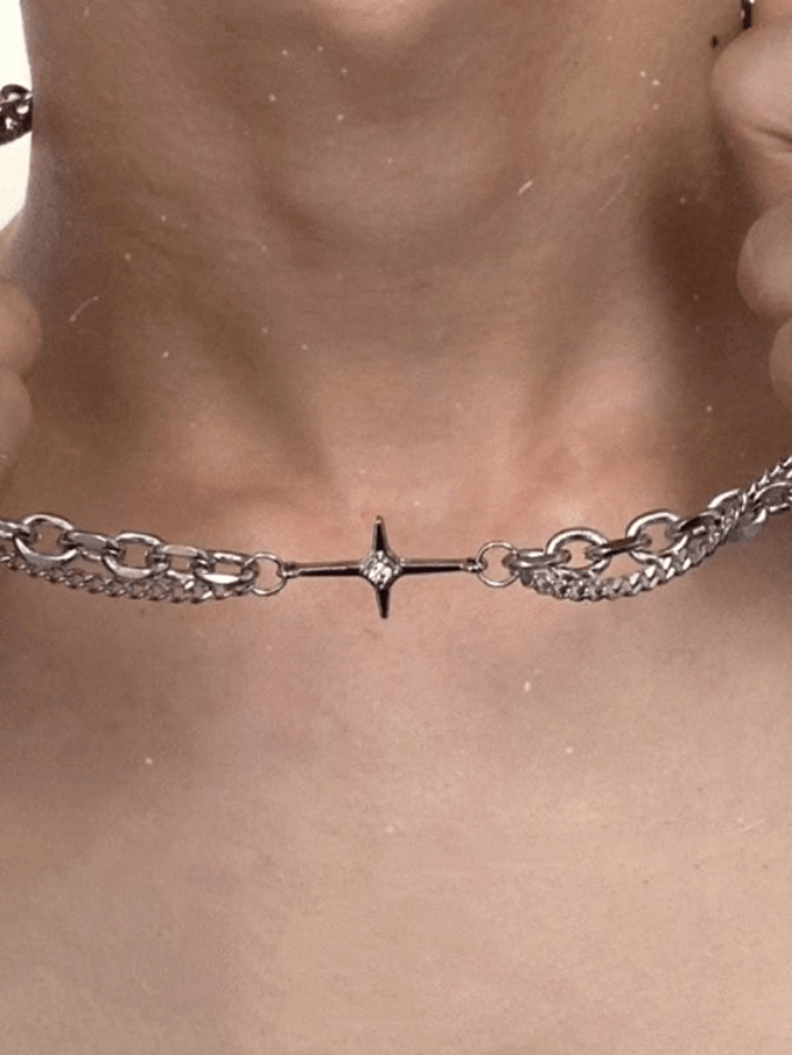 Men's Layered Geometric Link Chain Necklace