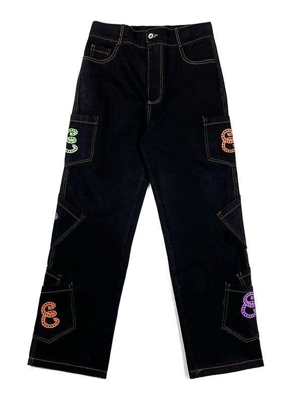Men's Multi Pocket Printed Cargo Jeans