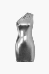 Metallic One Shoulder Bodycon Mini Dress