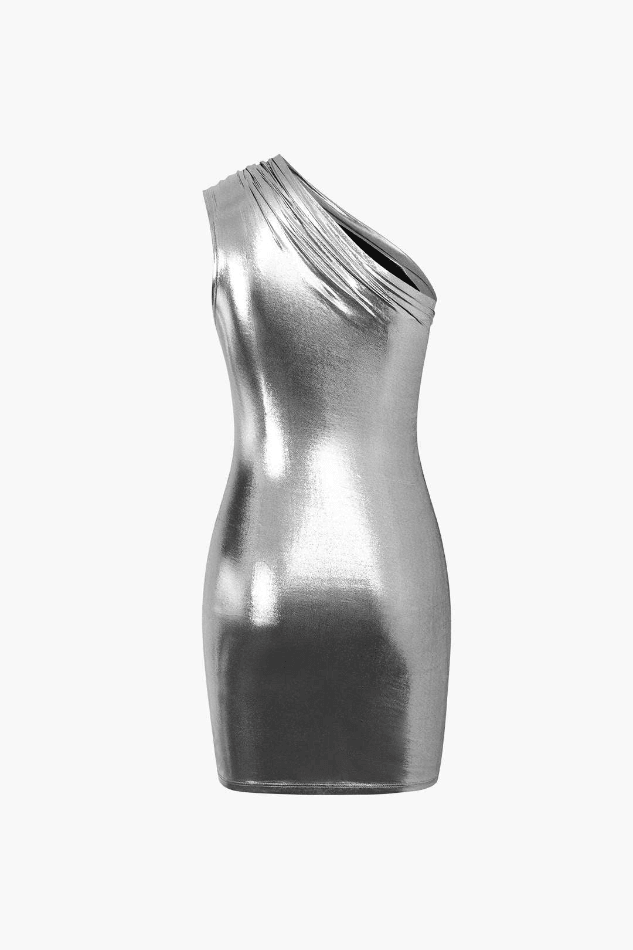 Metallic One Shoulder Bodycon Mini Dress