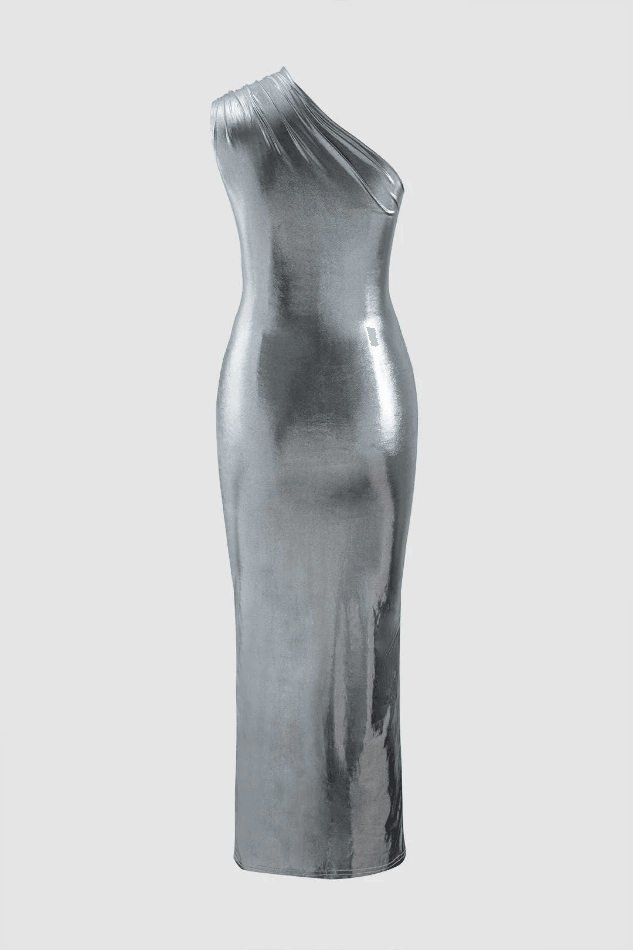 Metallic Shoulder Midi Dress