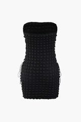 Popcorn Textured Tie Side Strapless Mini Dress