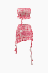 Printed Ruffle Tube Top And Asymmetric Mini Skirt Set