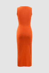 Ribbed Cut Out Side Slit Sleeveless Maxi Dress