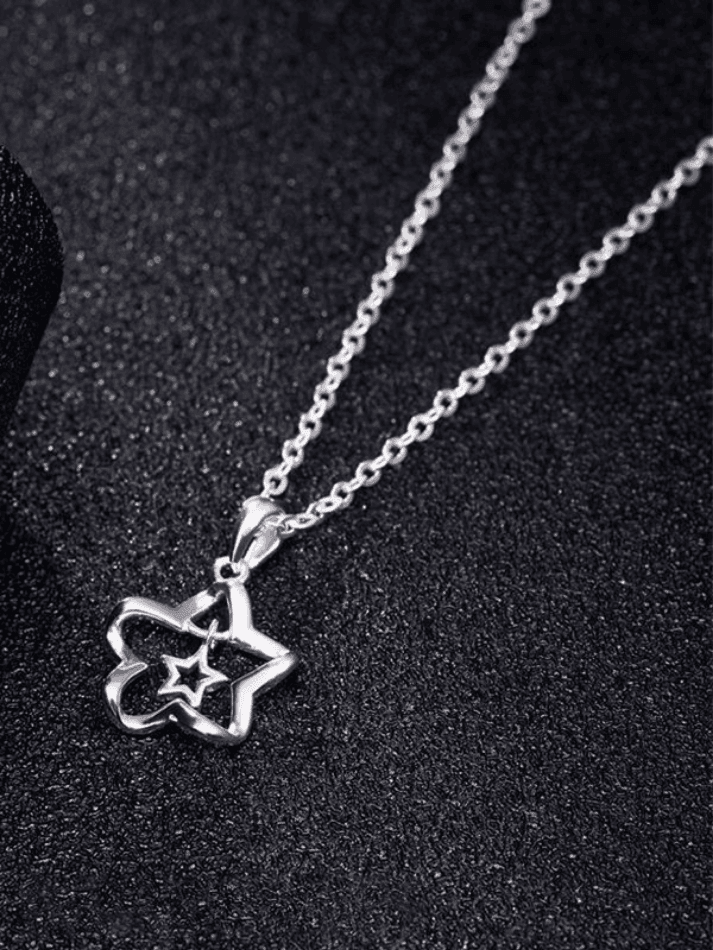 Silver Hollow Out Star Charm Necklace