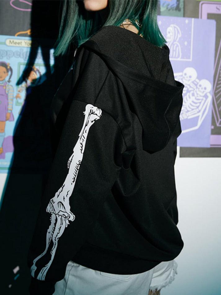Skeleton Print Baggy Oversized Hoodie