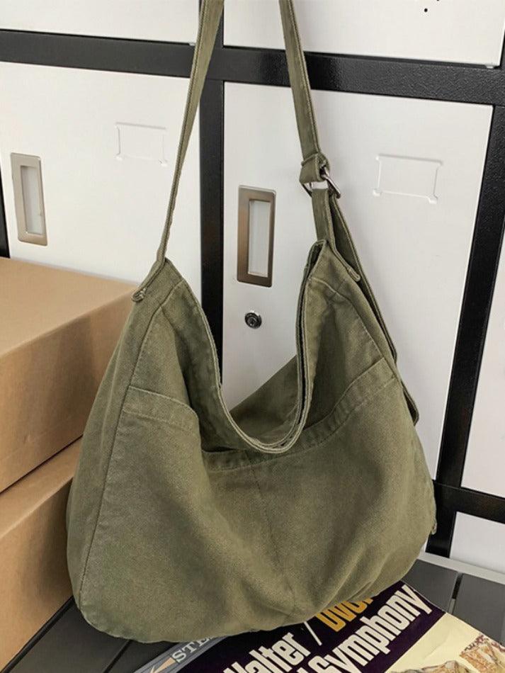 Solid Color Canvas Large Capacity Crossbody Bag