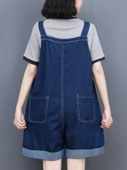 Ripped Frayed Pockets Denim Shorts Romper Jumpsuit Dungarees