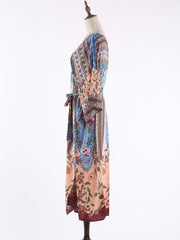 Printed Multicolor Cotton Long Length Gown Kimono Duster Robe