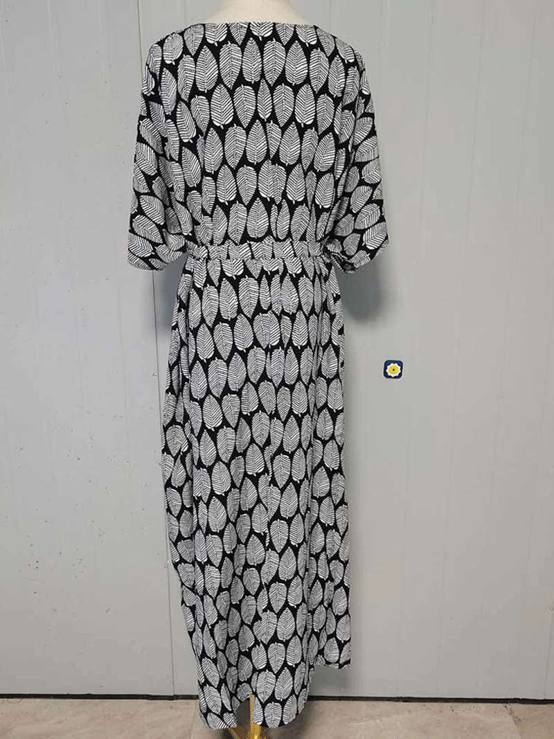 Printed Black & Yellow Color Polyester Long Length Gown Kimono Duster Robe