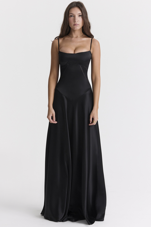 Anabella Black Lace Up Maxi Dress
