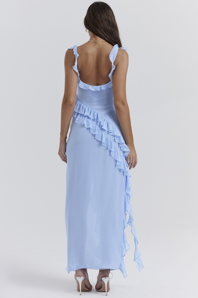 Ariela Soft Blue Ruffle Maxi Dress