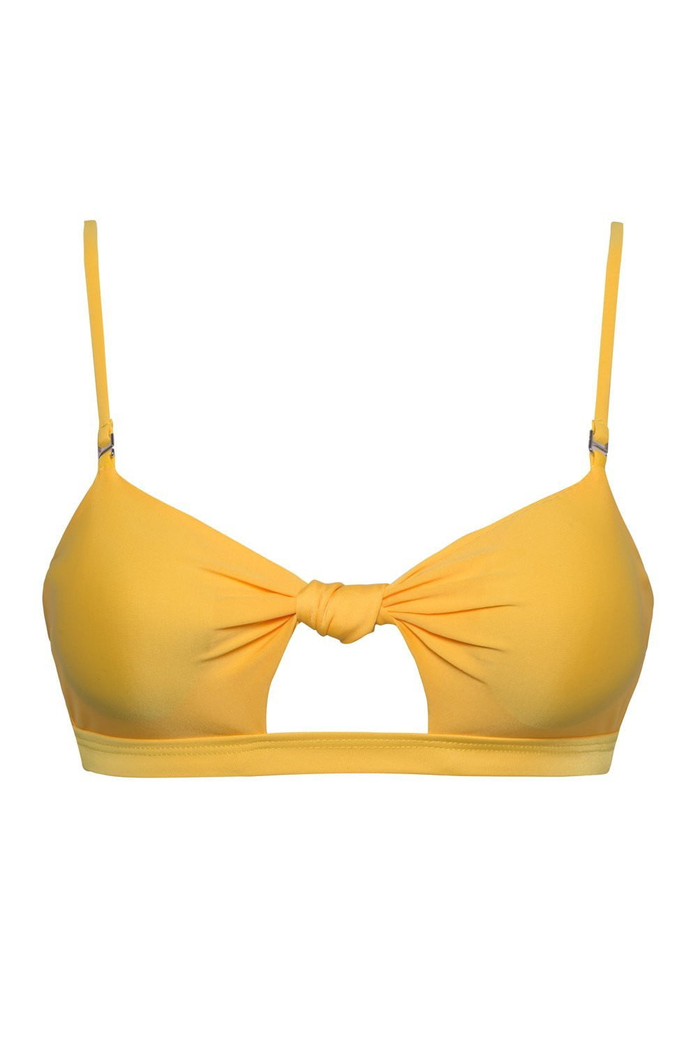 Yellow Tie Front Cut Out Bandeau Bikini Top