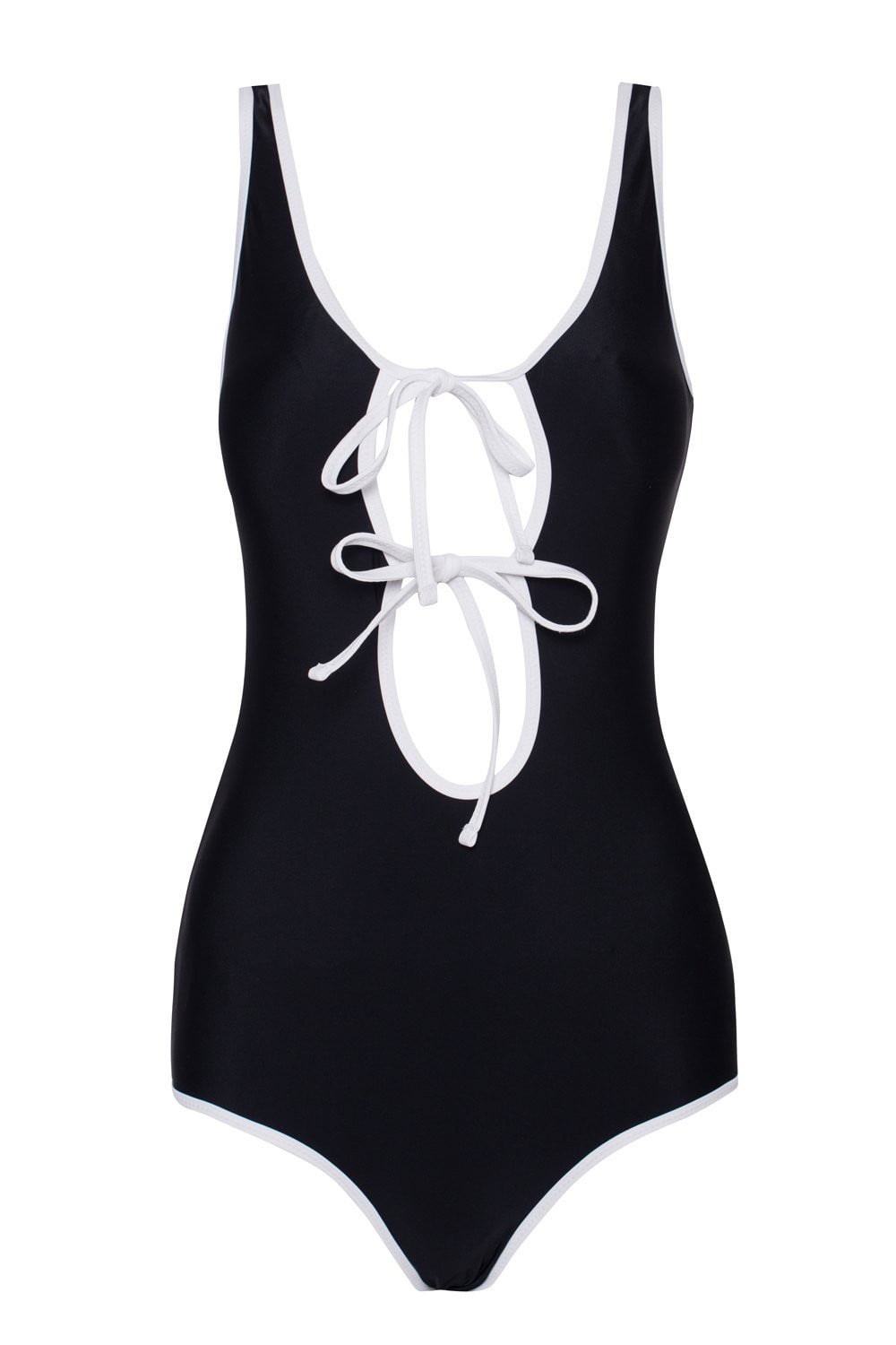 Double-Strap Tie Front One Piece Swimsuit