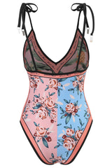 Floral & Pineapple Print Plunge Reversible Tie-Shoulder One Piece Swimsuit