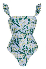 Floral Print Ruffle-Trimmed One Piece Swimsuit