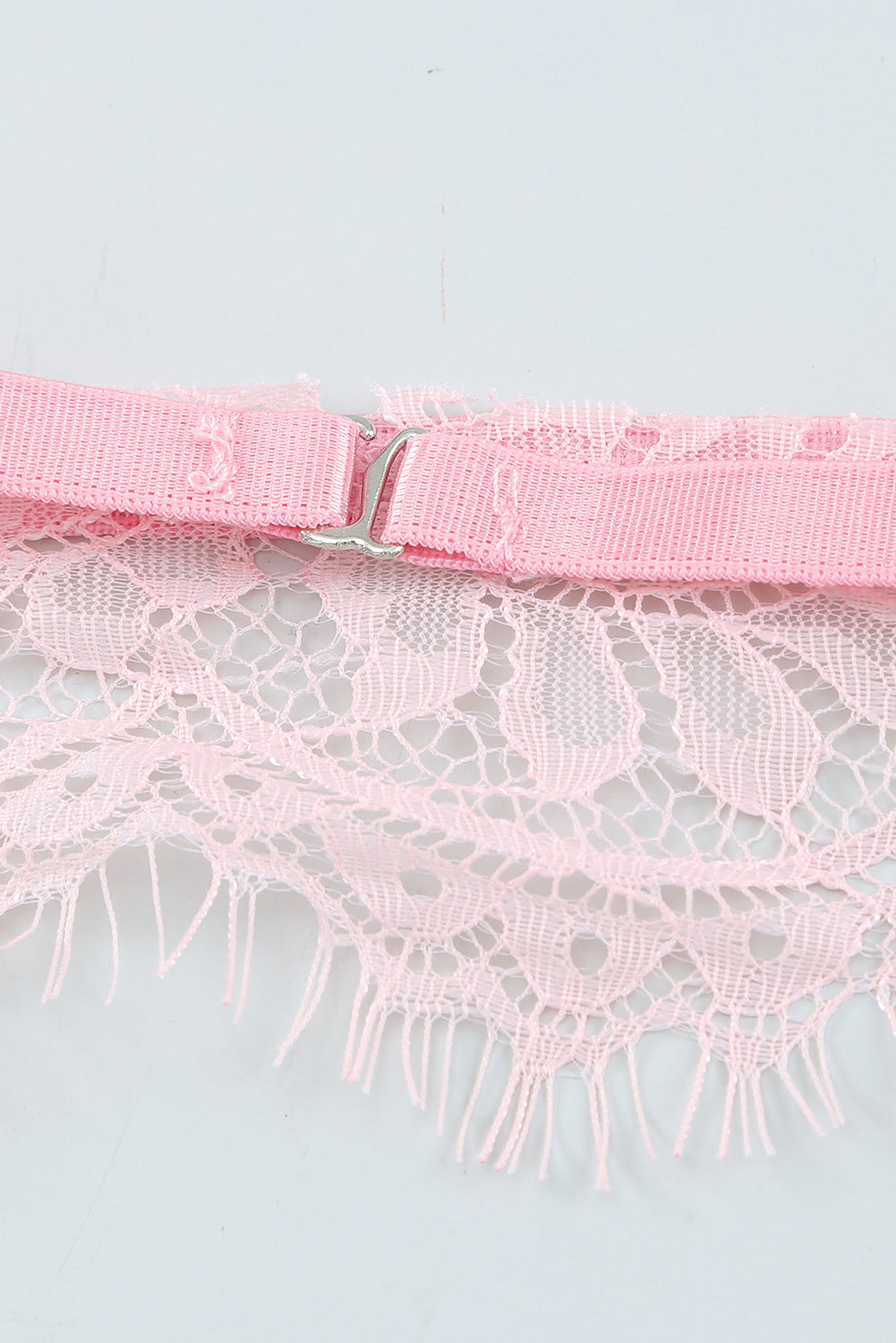 Pink Eyelash Trim Lace Bralette Set With Garter Belt