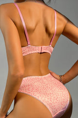 Pink Leopard Print Two-Piece Bra Panty Lingerie Set