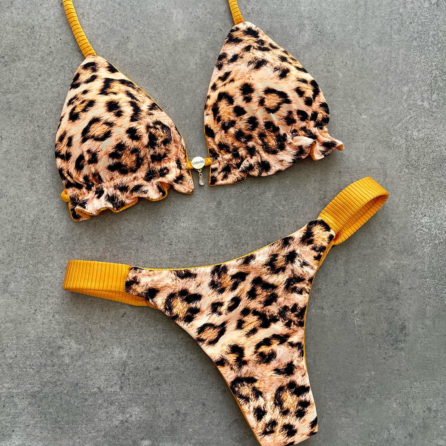 Leopard Print Color Block Bikini