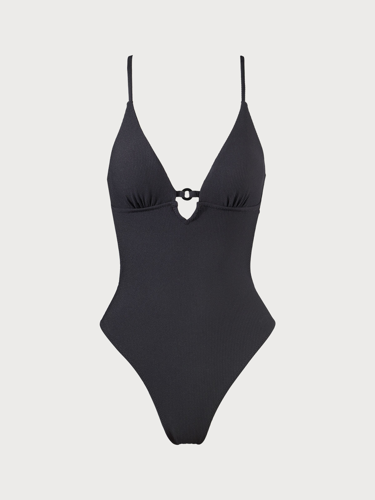 Black Ribbed Cutout One Piece Swimsuit