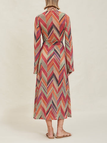 Beach Resort Geometric Print Bell Sleeve Cardigan Midi Dress