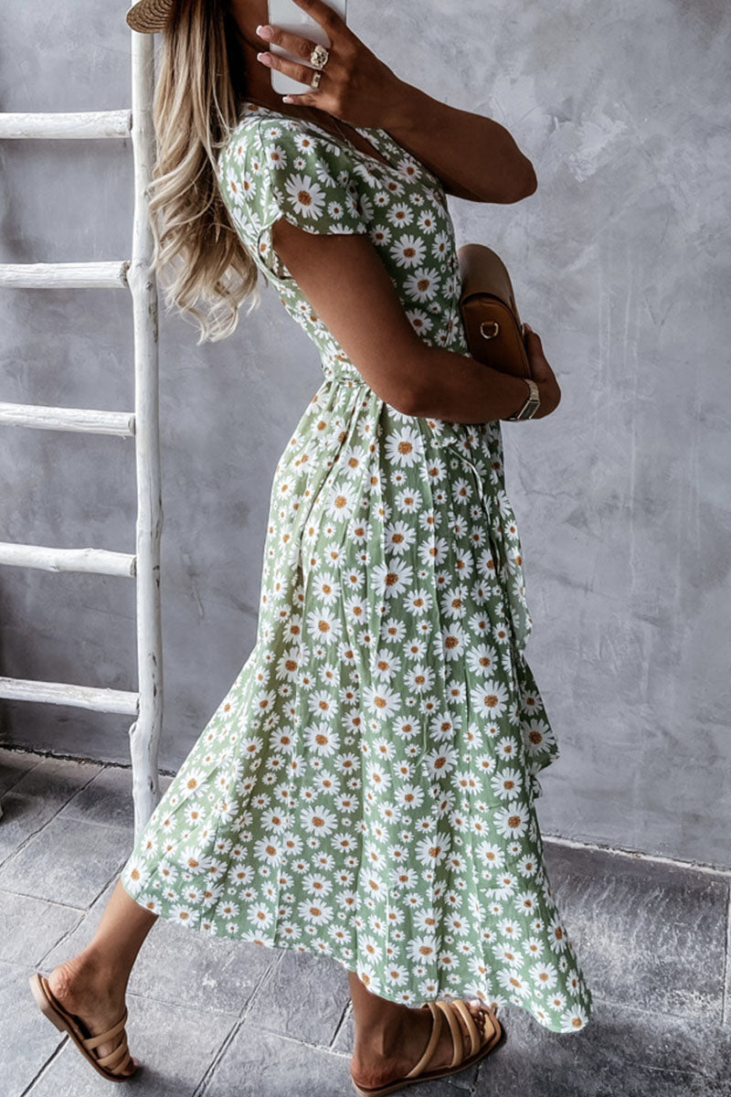 Fashion Bohemian Print Split Joint V Neck Irregular Dresses