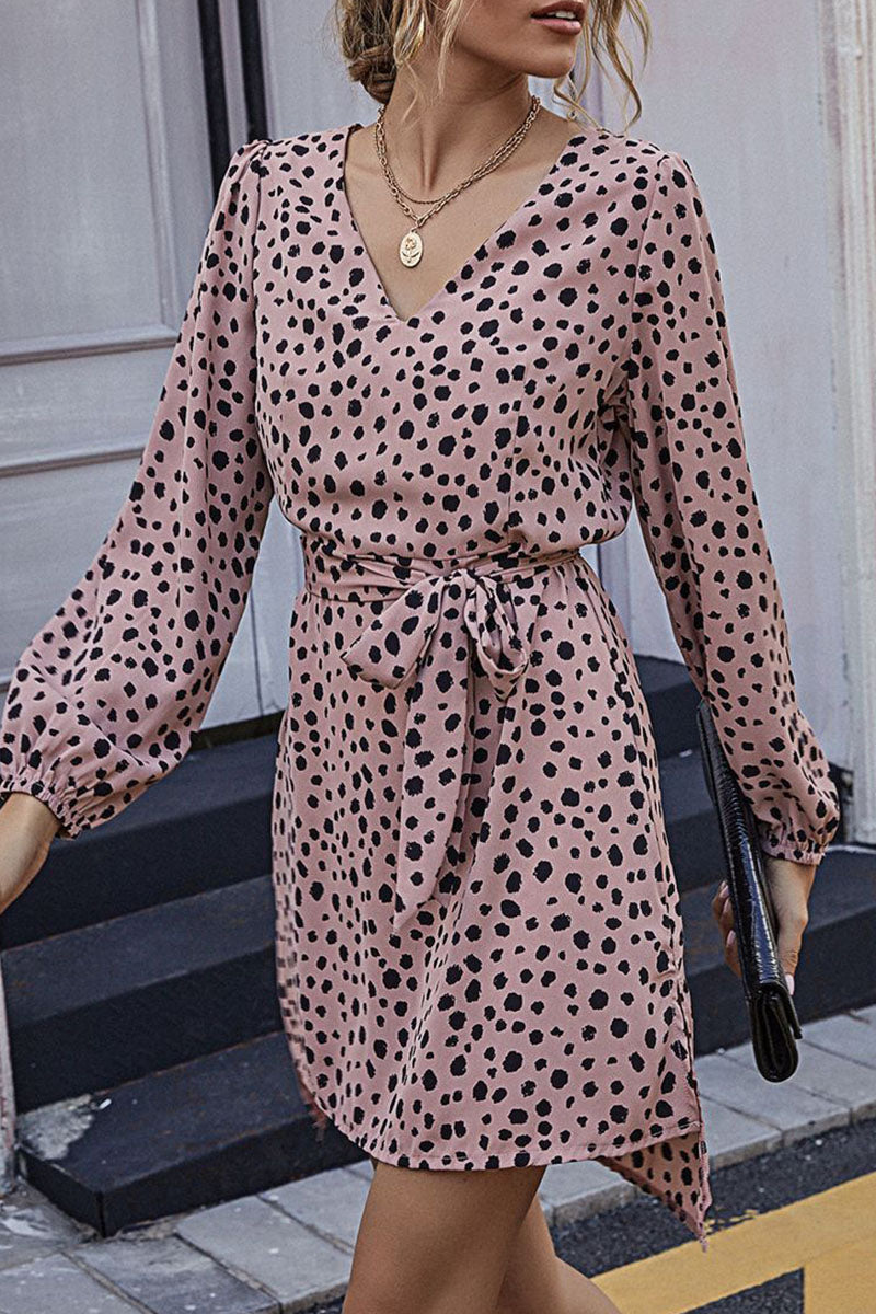 Fashion Elegant Polka Dot Frenulum V Neck A Line Dresses