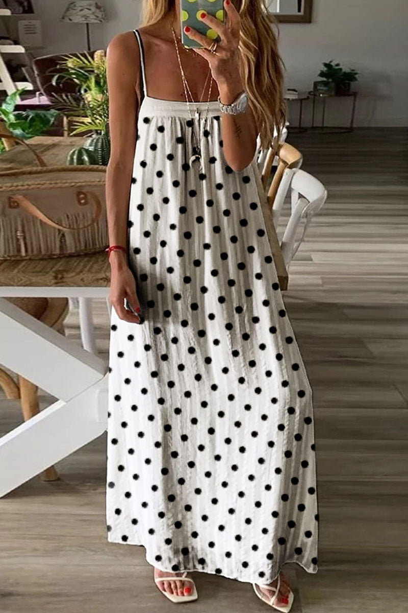 Fashion Casual Polka Dot Split Joint Spaghetti Strap A Line Dresses