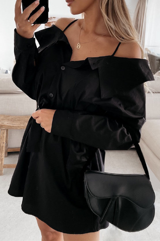 Fashion Street Solid Buckle With Belt Off the Shoulder Irregular Dress Dresses