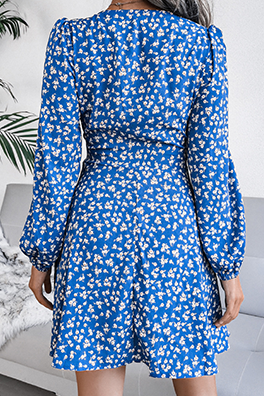 Casual Floral Split Joint Frenulum V Neck A Line Dresses