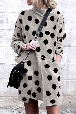 Casual Polka Dot Patchwork Pocket O Neck Dresses