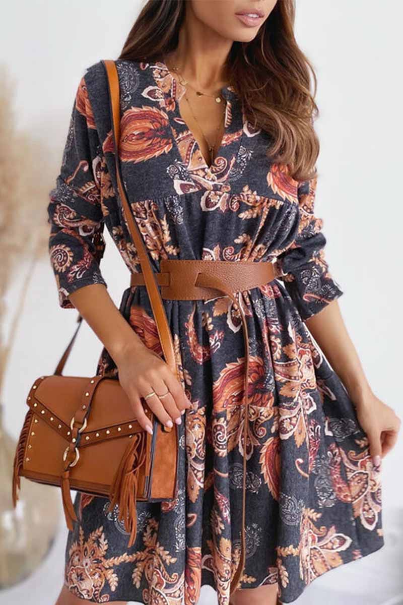 Florcoo Loose Digital Print Half Sleeves Mini Dress