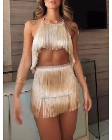 halter fringe miniskirt