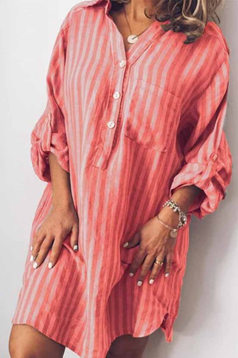 Florcoo Printed Striped Long Shirt Mini Dress(6 colors)