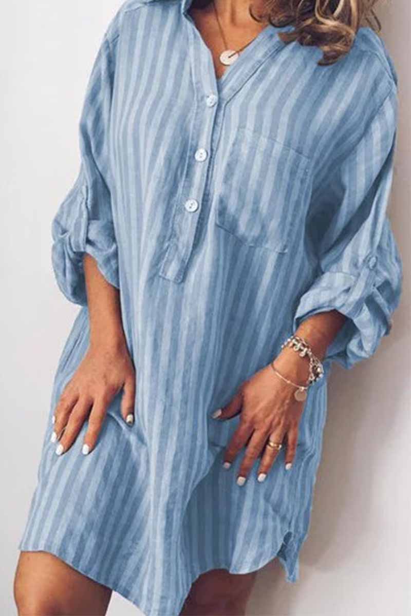 Florcoo Printed Striped Long Shirt Mini Dress(6 colors)