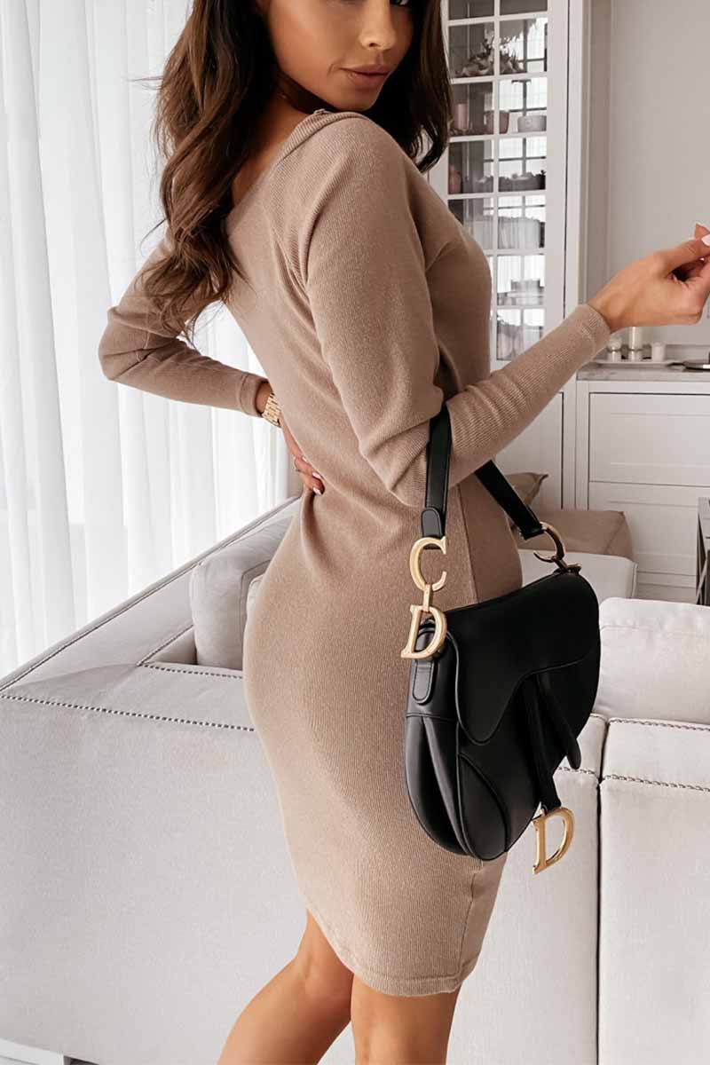 Florcoo V-Neck Sexy Mocha Slim Fit Mini Dress(3 colors)